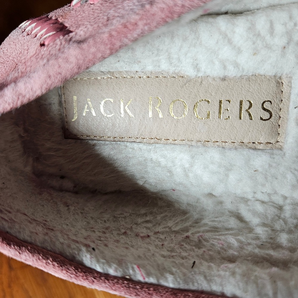 Jack Rogers Millie Pink Suede Shearling Lined Moccasin Slippers‎ Women's Sz 8.5B - Picture 3 of 8